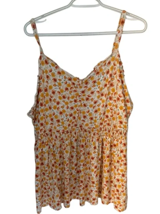 Torrid 3 Floral Cami Super Soft Knit Tank Orange Yellow Cottage Core - Picture 2 of 8